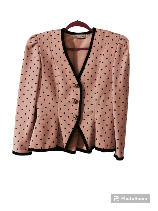 Vintage Baby Pink & Black Polka Dot Blazer