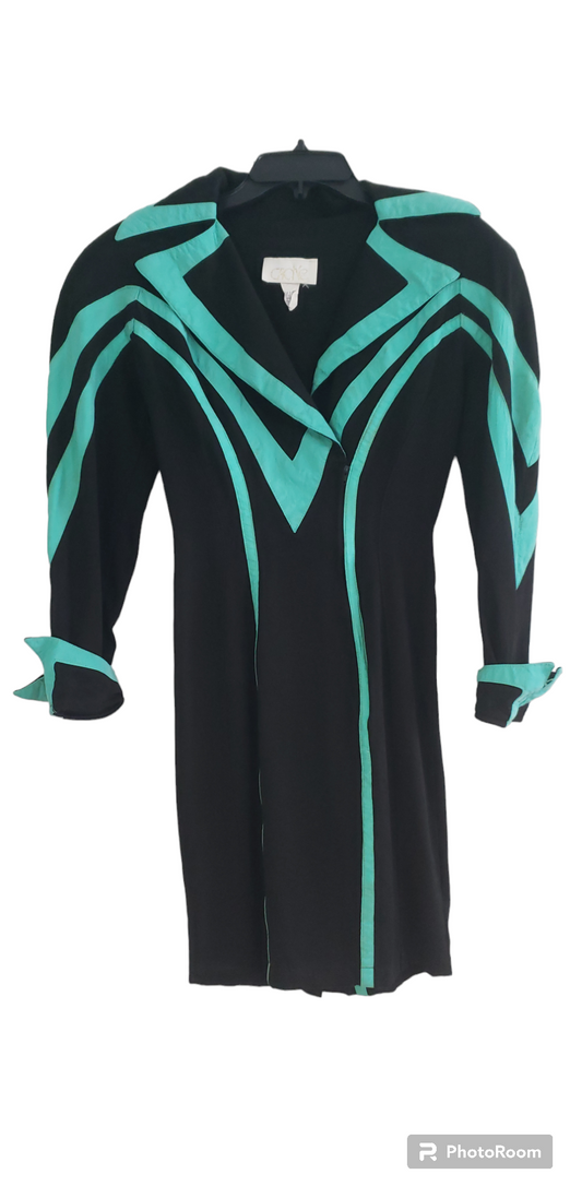 Vintage Black & Teal 80's Cache` Dress