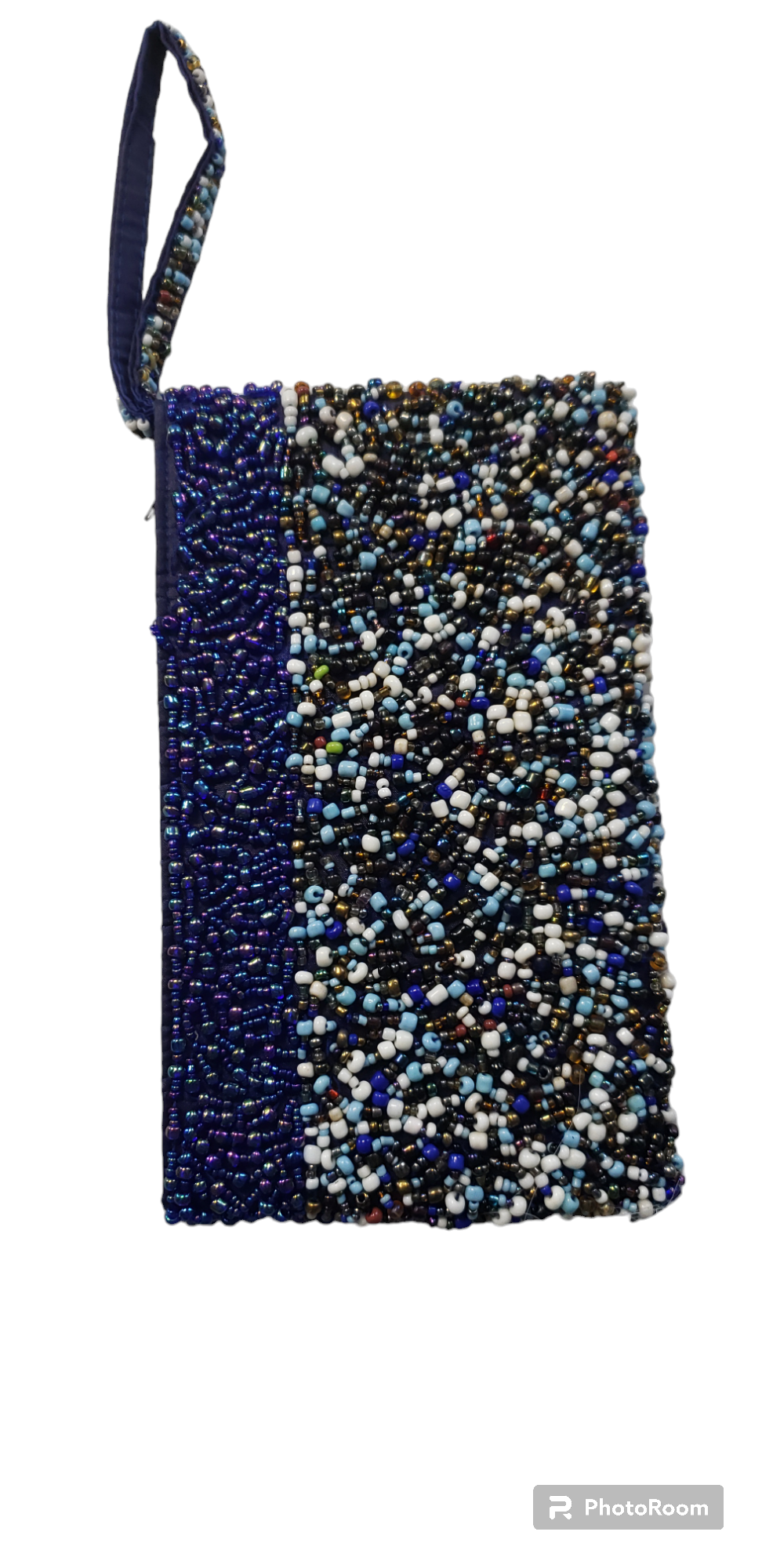 Hand beaded royal blue multi-colored clutch